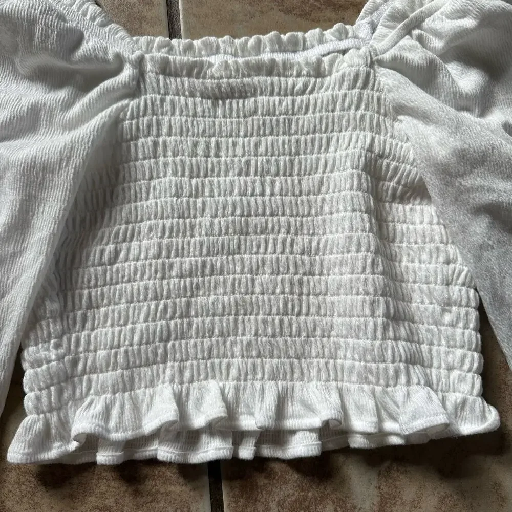 Free People Brencye Smocked Crop Top Boho White Size XSmall‎ Blouse Milkmaid